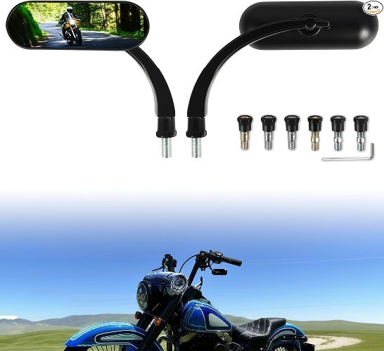 8mm 10mm Side Rear View Clamp On Oval Mirrors Cafe Racer Universal Glossy Black