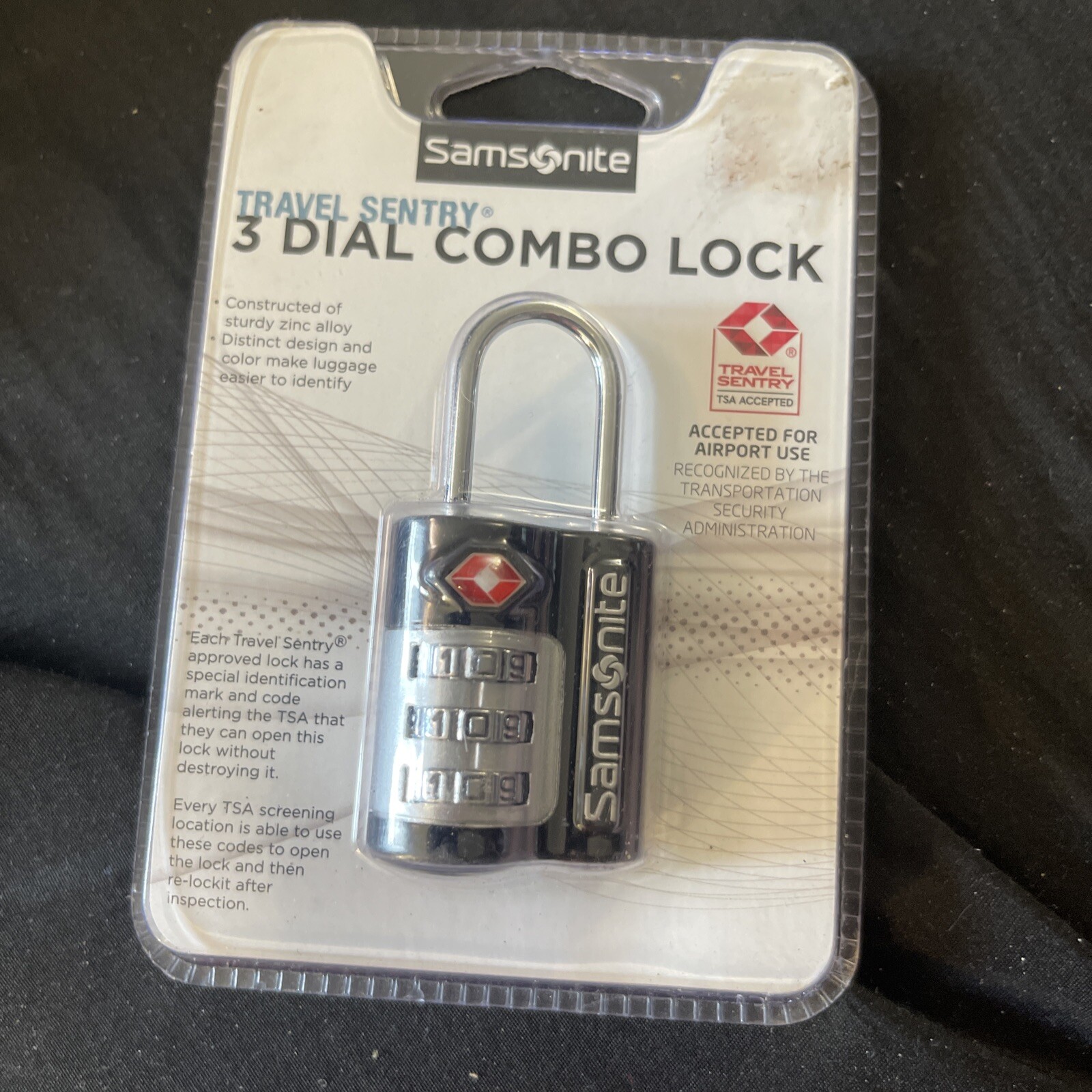 SAMSONITE Travel Sentry TSA Approved 3 Dial Combo Luggage Lock Black NEW SEALED