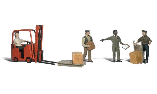 NEW Woodland Scenics Accents Workers with Forklift Train Figures O A2744
