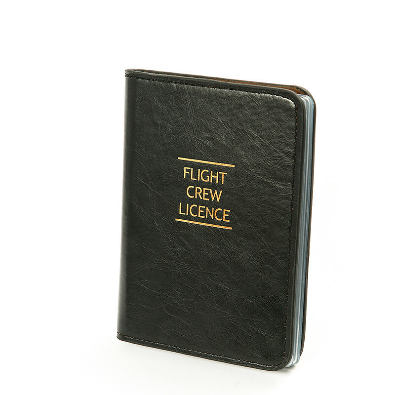 Flight Crew License black Leather Case ID Holder for Pilot Best gift