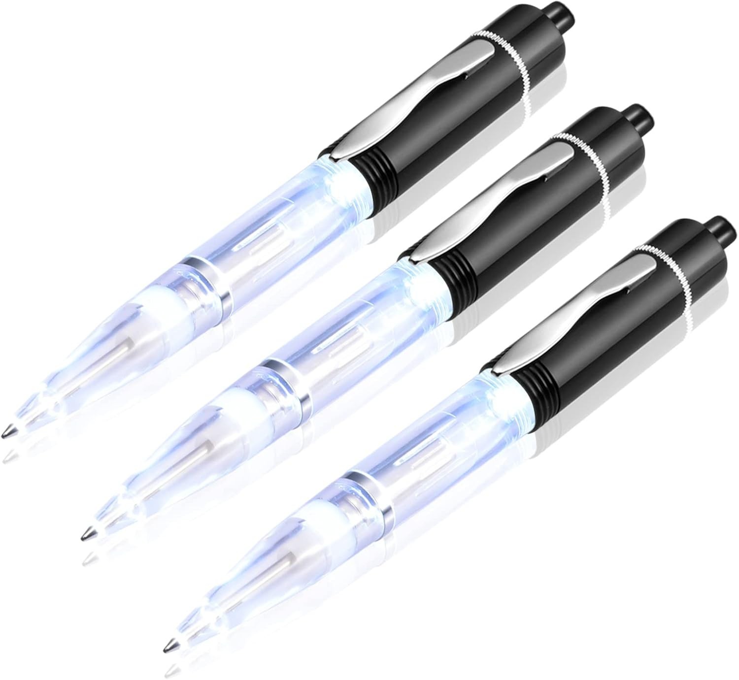 Bolígrafos LED Pack 3 Luz Blanca Escritura Nocturna Negro