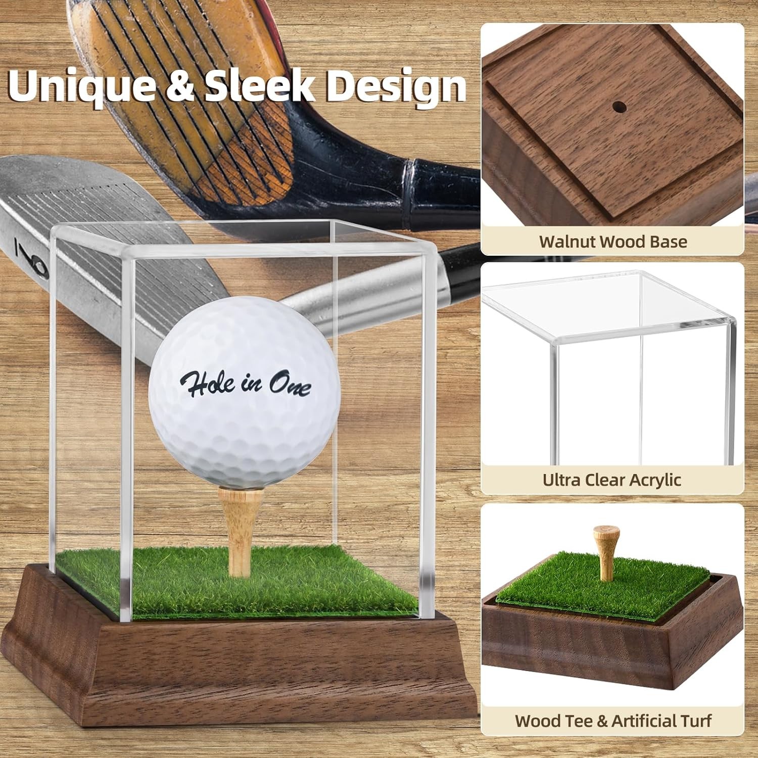 Golf Ball Display Case Hole in One Holder Wanult Clear