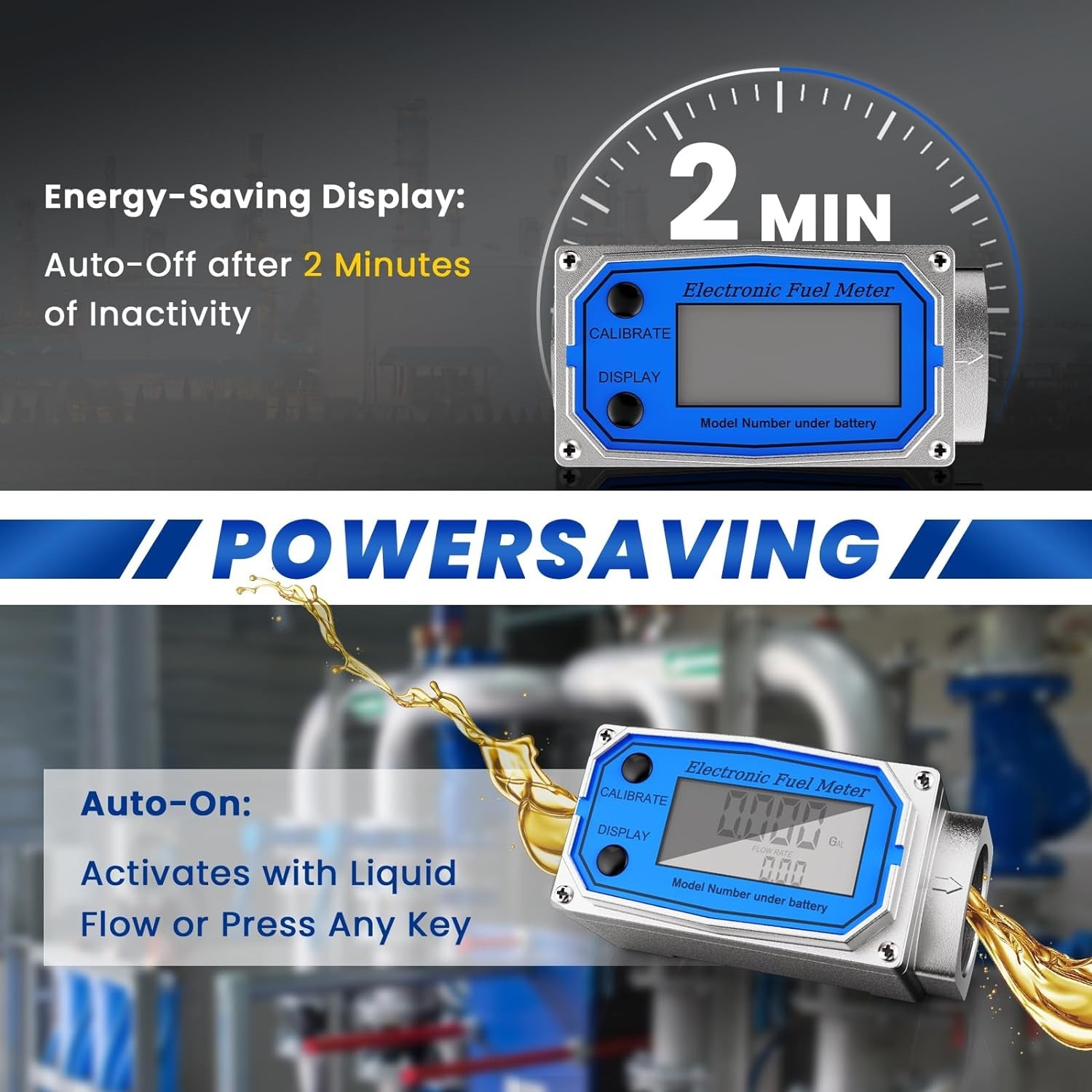 Flow Meter 1" Digital Turbine Fuel Meter Waterproof Inline NPT Thread Flowmeter