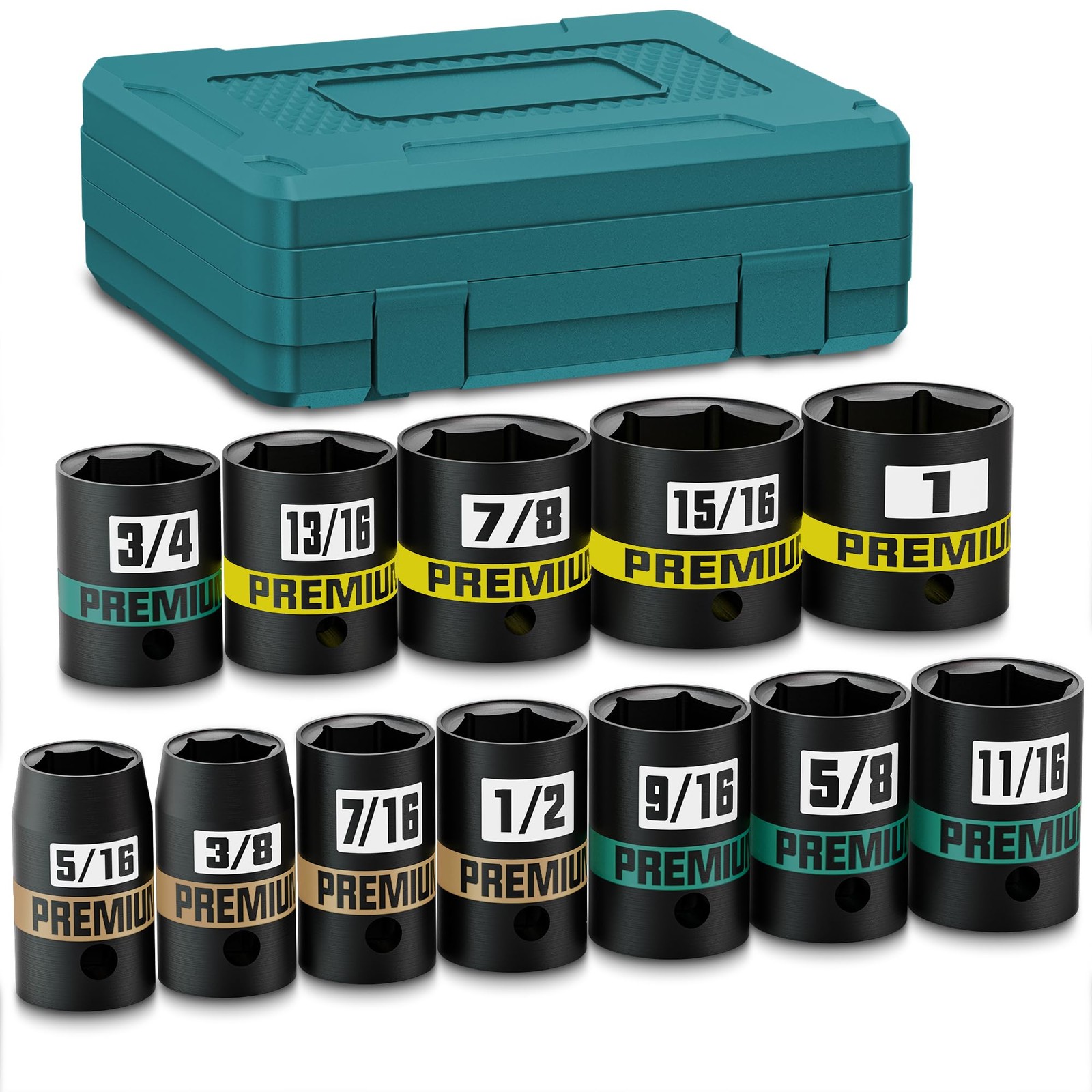 12-Piece 3/8" Drive Shallow Impact Socket Set, 5/16 to 1 inch, Semi-Deep Sock...