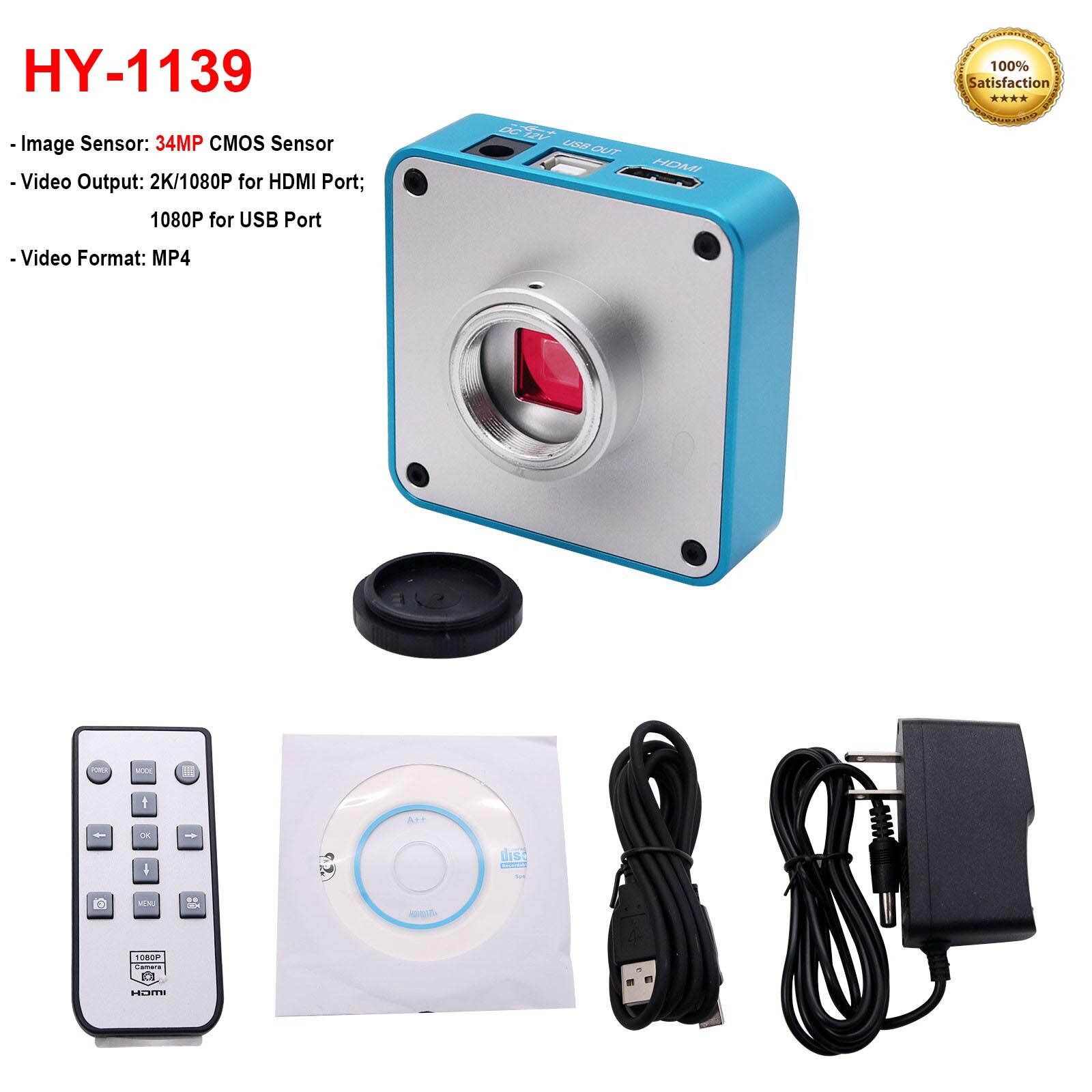 HY-1139 34MP Industrial Camera Microscope Camera HDMI 2K/1080P 60FPS for HDMI-