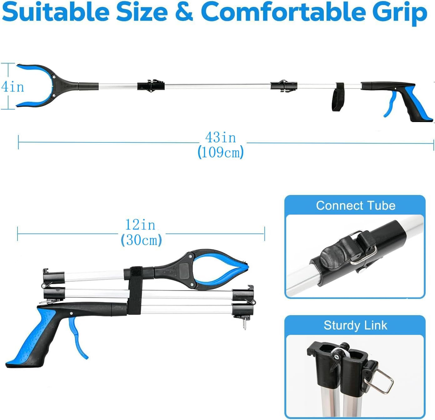 Grabber Reacher Tool - 43” Extra Long Foldable Gripper and Reaching Tool
