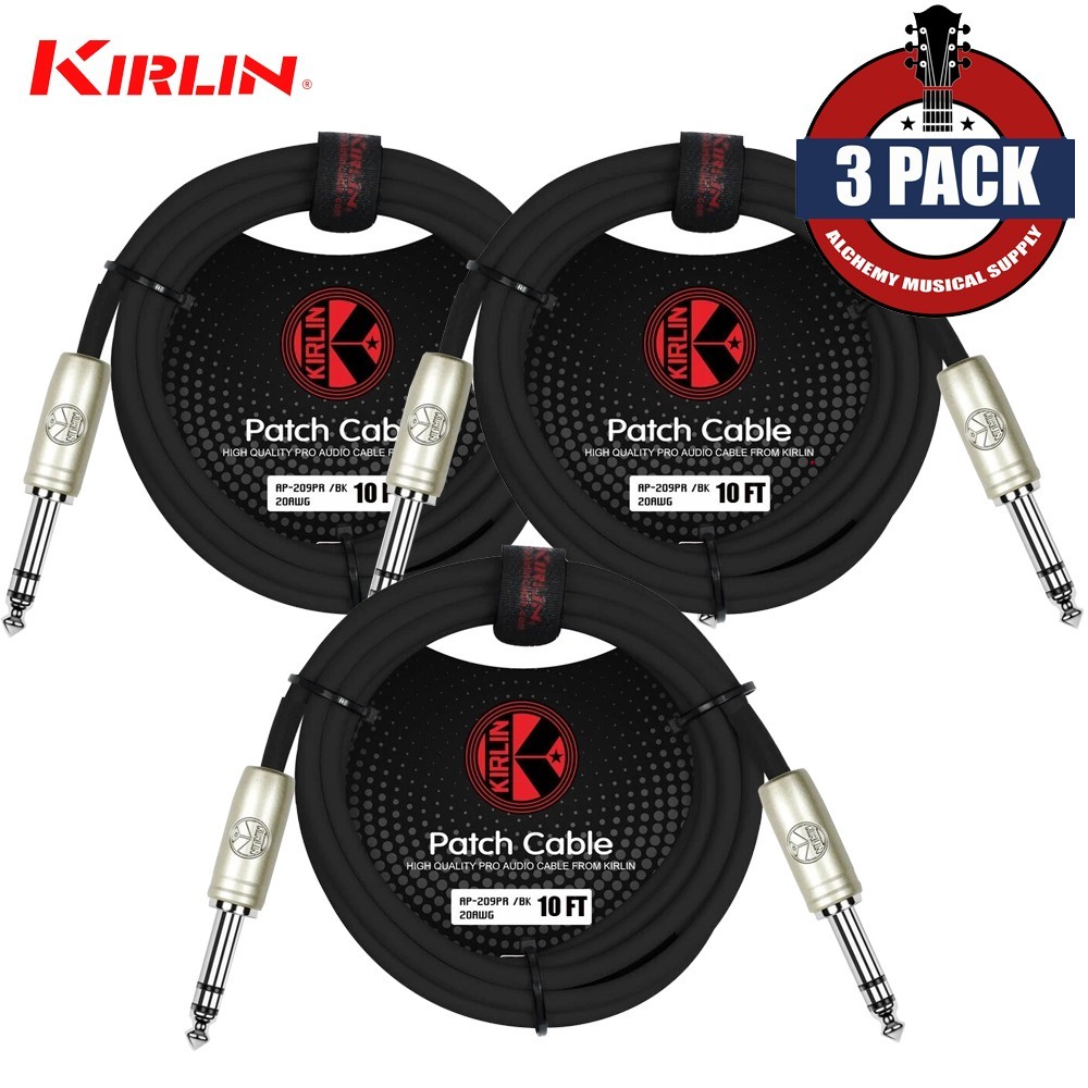 3-PACK Kirlin 10FT 1/4" TRS Plug to Same 20AWG Stereo Patch Cable AP-209 PR-10
