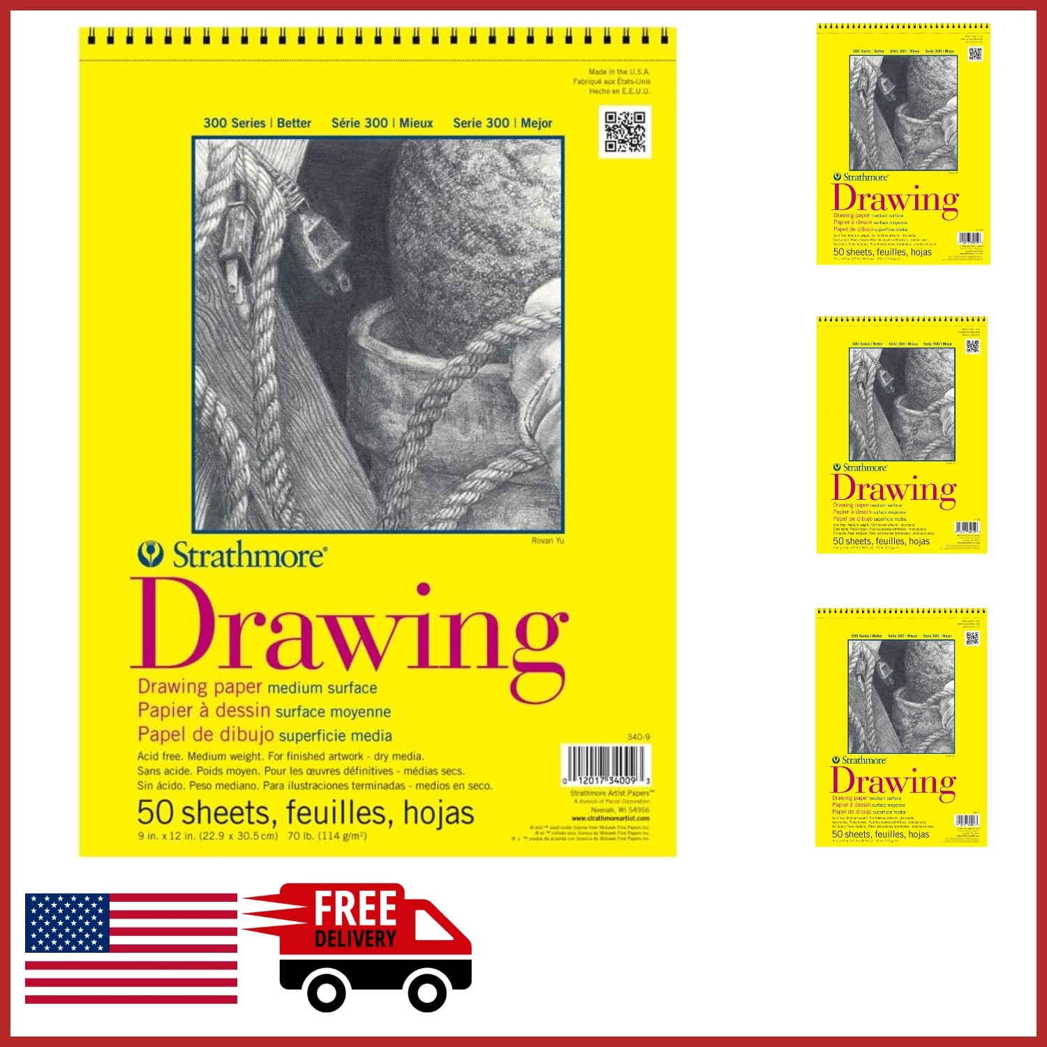 50 Sheets Drawing Pad 9 X 12 inches White Wire Bound for Pencil and Charcoal