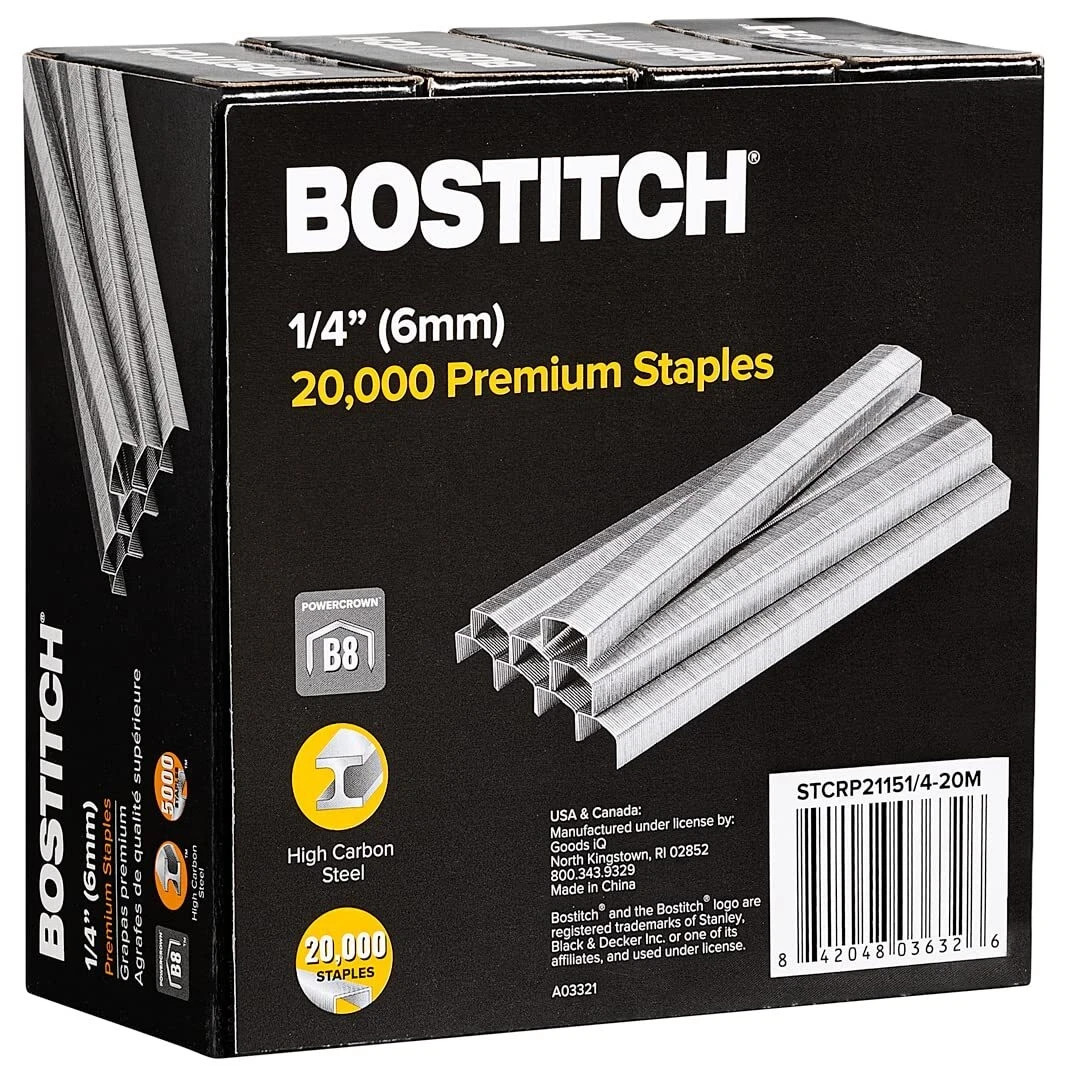 Bostitch B8 Staples 1/4" (6mm) 20,000 High Carbon Steel (4 Packs of 5000 each)