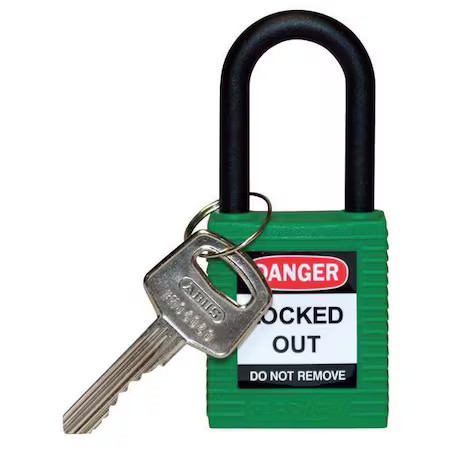 Brady 123326 Lockout Padlock, Keyed Different, Nylon, Green, 1 1/2 In Shackle