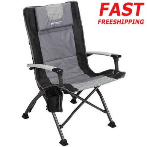 High Back Camping Chair Outdoor Headrest Durability Sturdy Steel Frame Black Hot