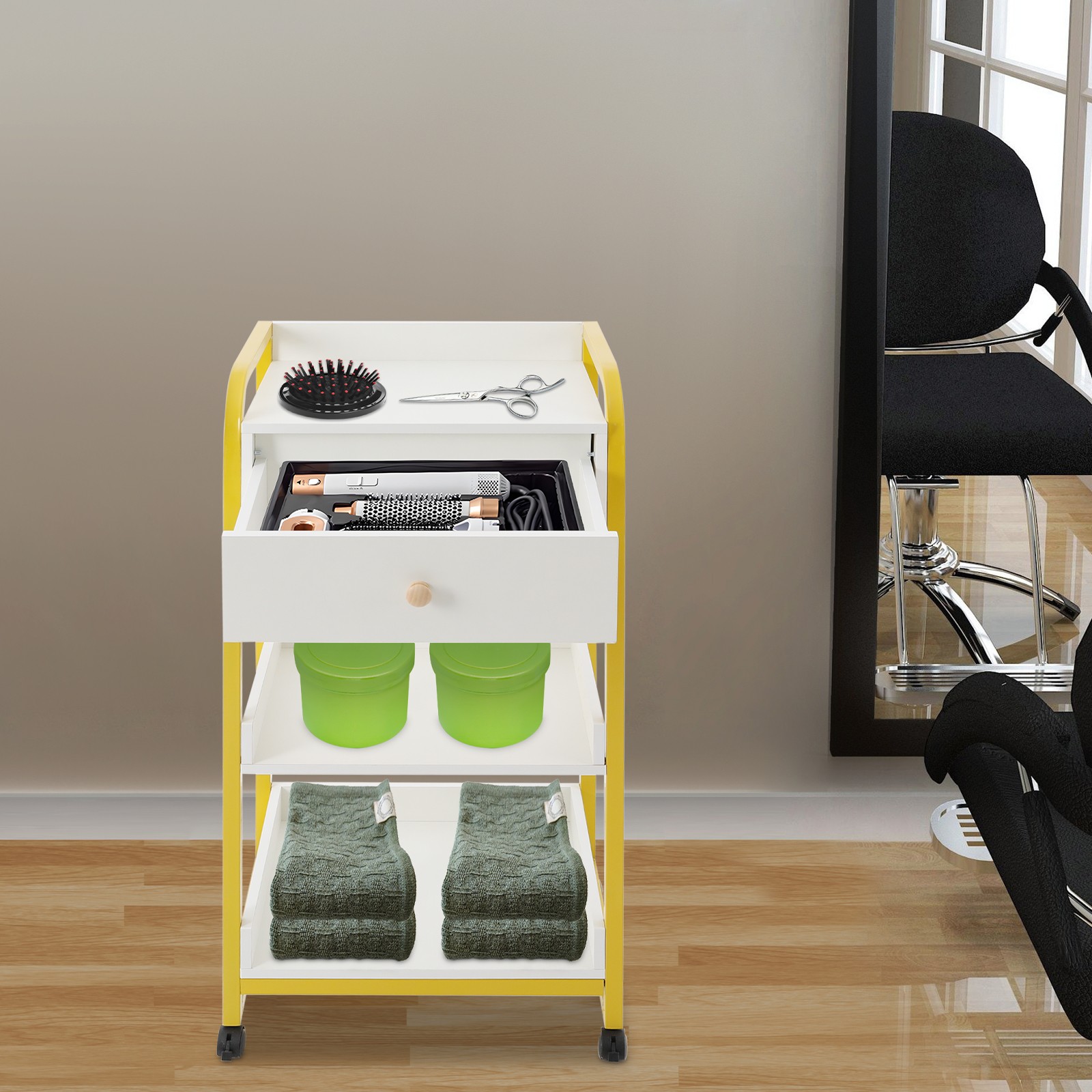 Salon Spa Barber Serving Trolley Rolling Tools Storage Cart With Shelf & Drawer