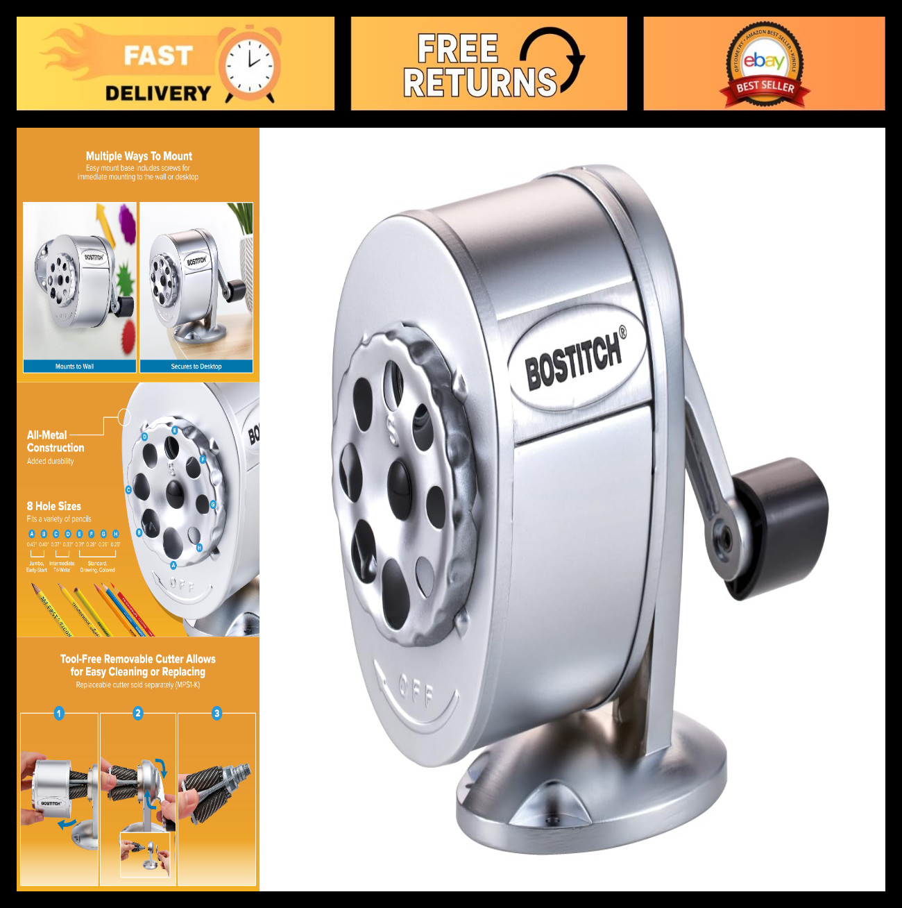 Metal Manual Pencil Sharpener - Heavy Duty, Silver, Perfect for Home & Office