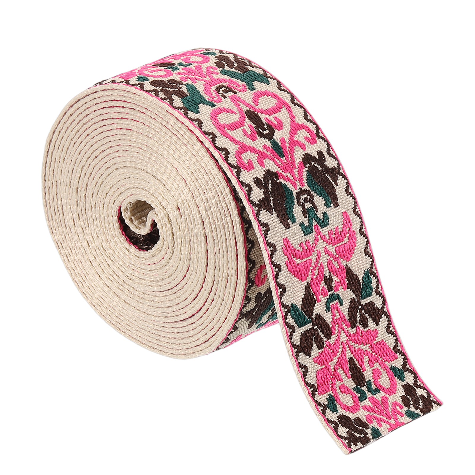 5Yards Cotton Webbing Strap, 50mm Flower Purse Bag Straps, Beige-Rose Pink