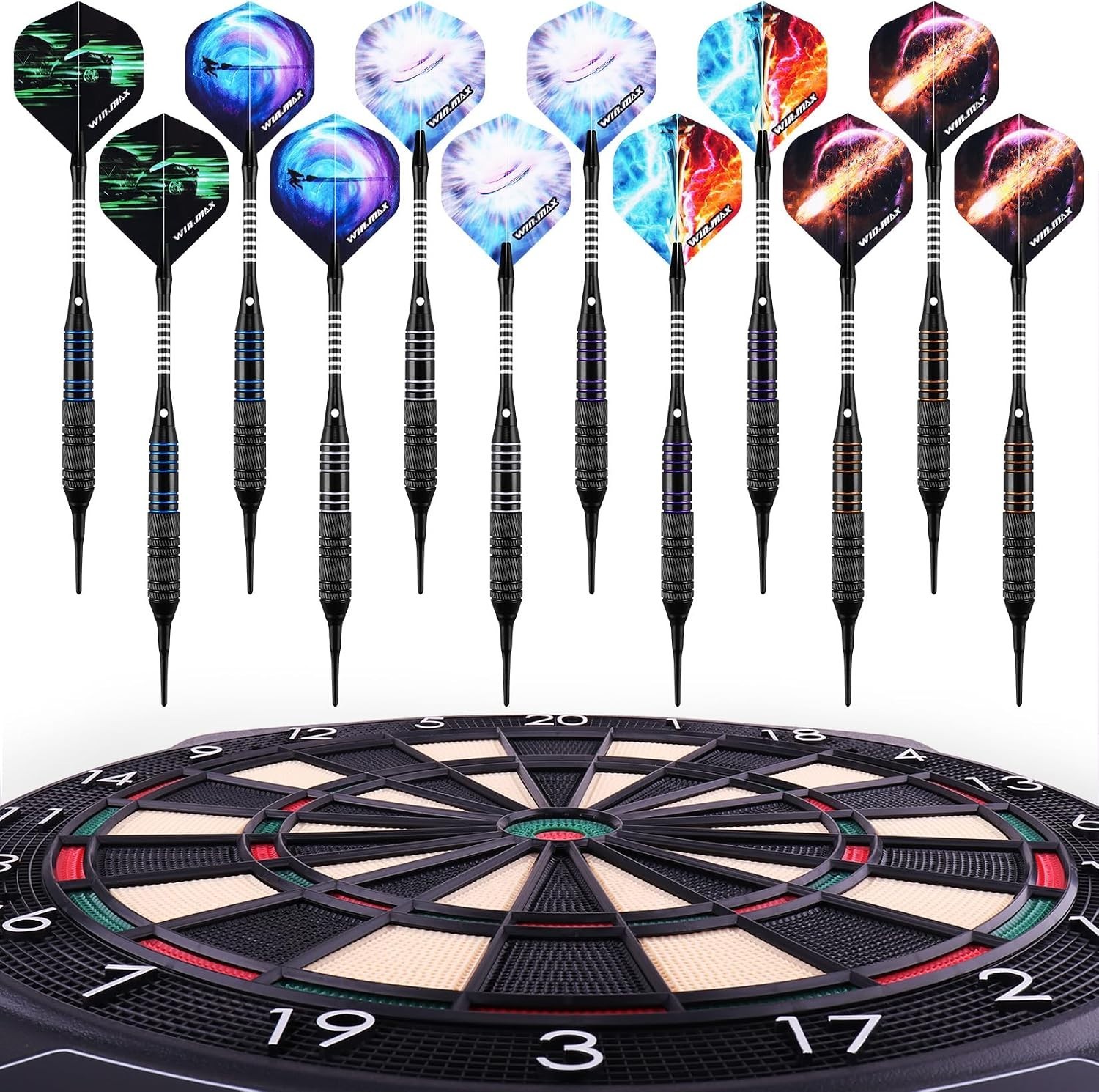Complete 12-Piece Soft Tip Darts Set with 100 Tips & Unique Flights for Elegance