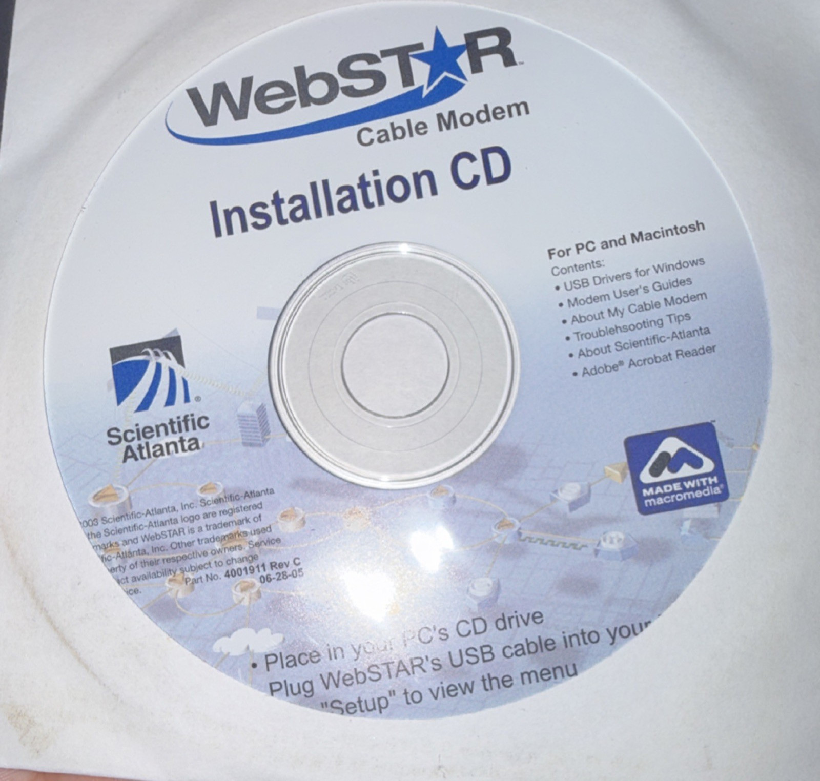 Scientific Atlanta WebSTAR Cable Modem CD Mac/Windows 4001911 Rev C