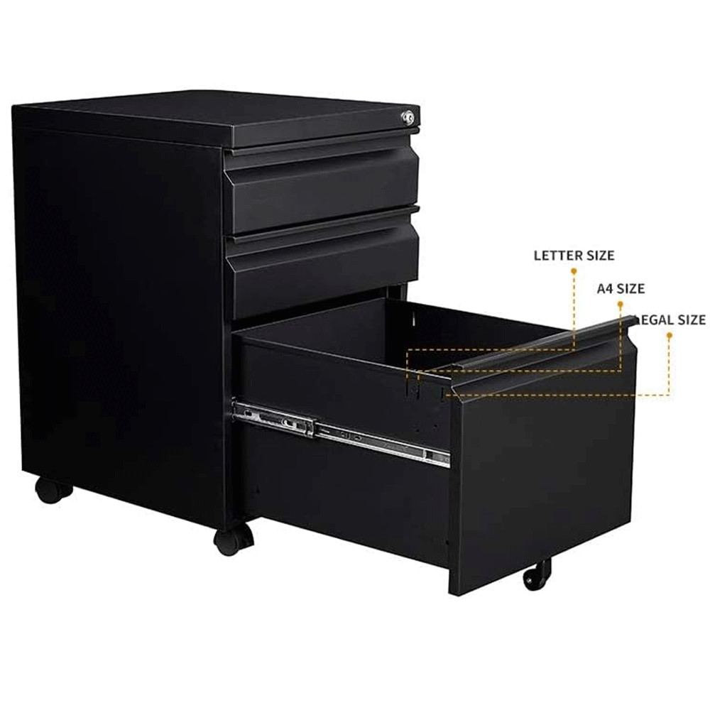 3-Drawer Vertical File Cabinet Mobile Key Lockable Organizer Steel Office White