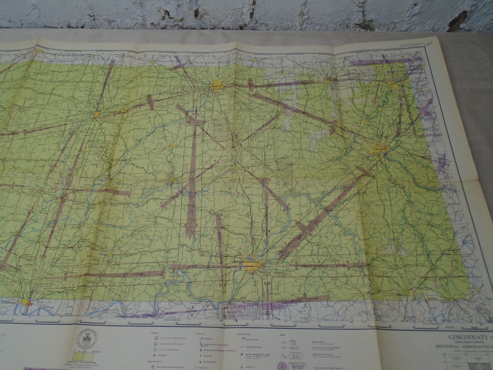 1945 Cincinnati Sectional Aeronautical Chart Map U.S Coast & Geodetic Survey
