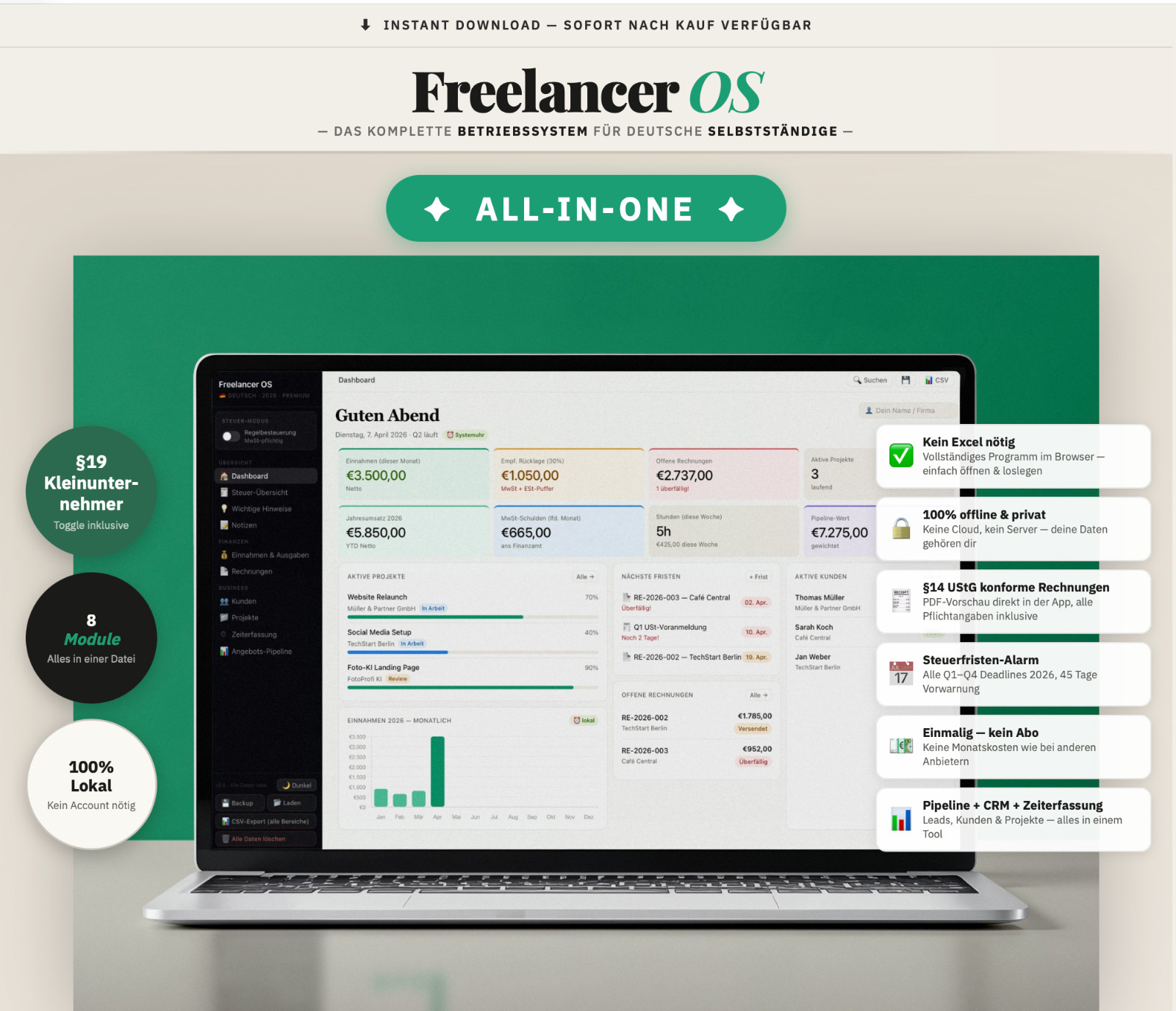 Freelancer OS German | All-in-One Freelancer Tool for Accounting, Invoice