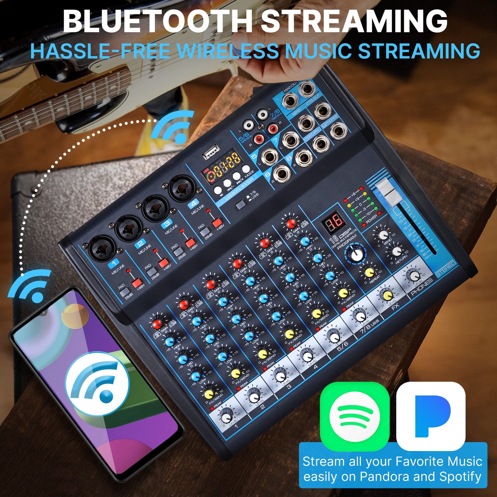 Pyle 8 Channel Bluetooth Studio Mixer - USB Computer Recording, 8, Black