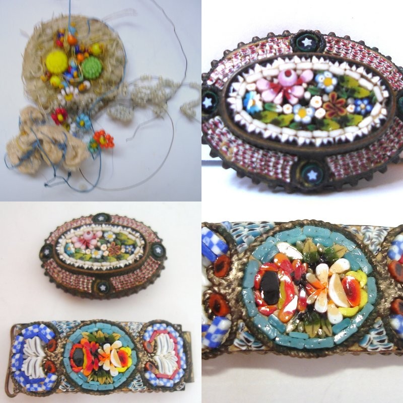 Victorian Micro Mosaic Brooch & Bracelet Pieces – For Repair or Repurpose