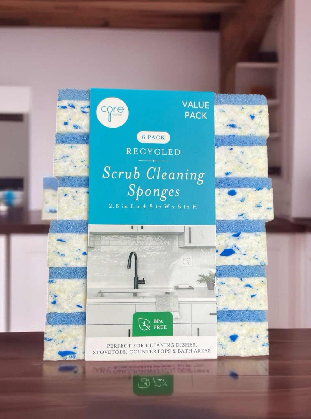Dual Sided Sponges Scrubbing & Soft BPA FREE Blue & White Recycled SET OF 6 NEW