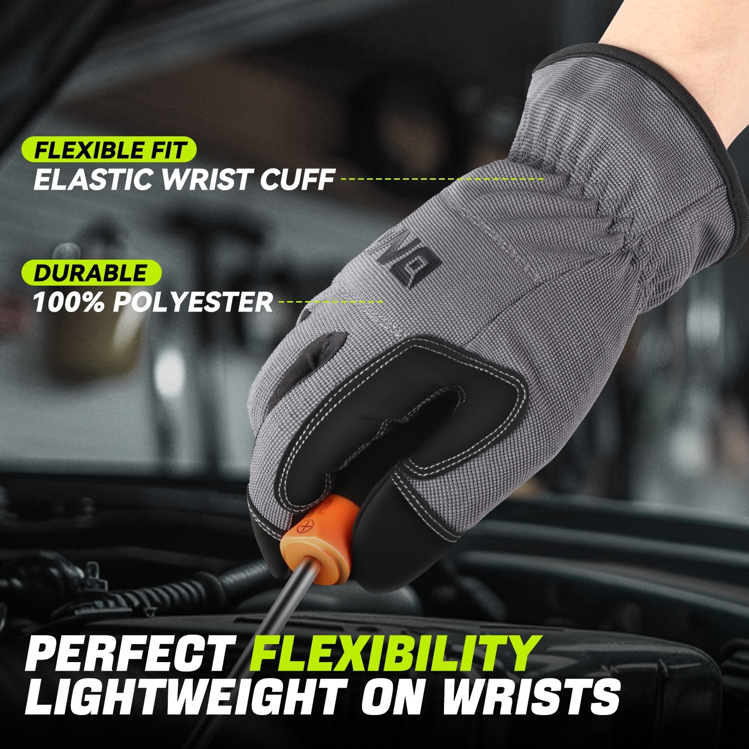 2 Pair Gray Breathable Universal Multi-Purpose Utility Mechanic Work Gloves