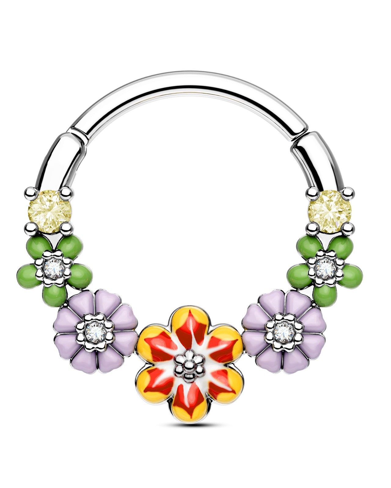 CM Crareesi Mania Cute Septum Ring 316L Colorless with multicolored CZ stones