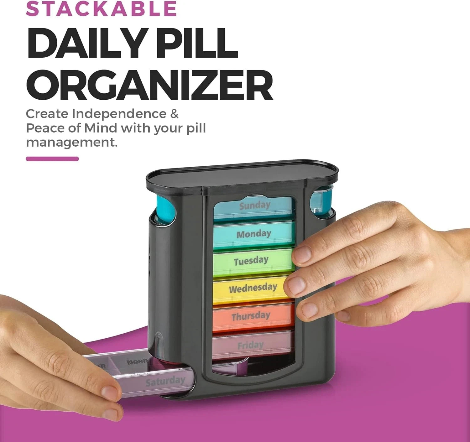 Stackable Pill Box Organizer 7 Day 4-Times A Day Weekly Medicine Dispenser