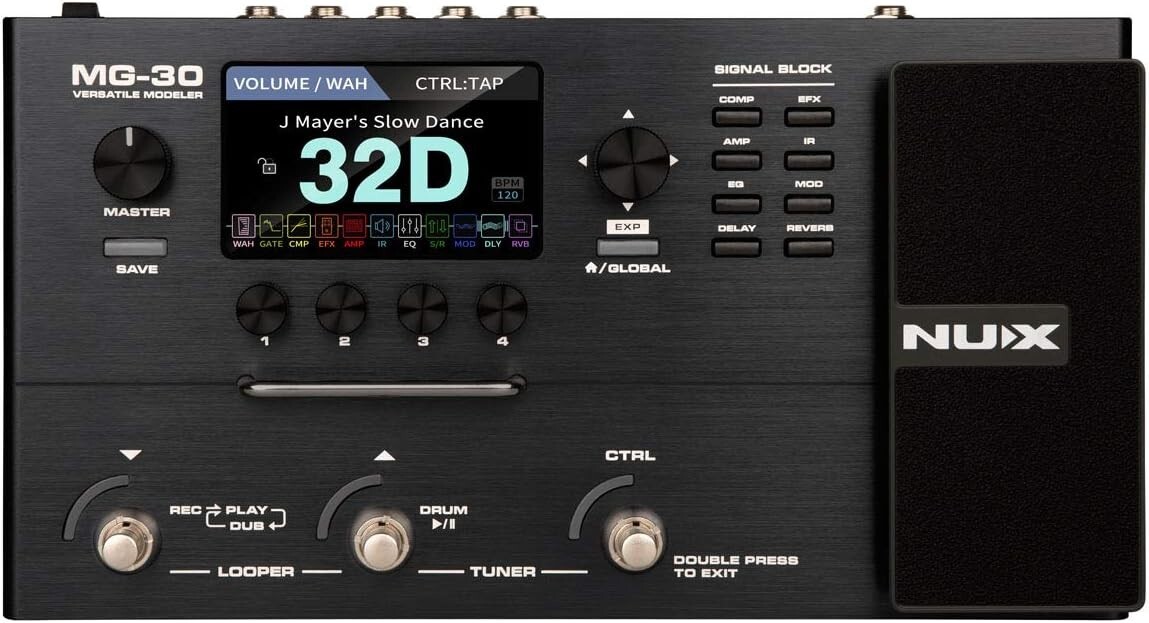 NUX MG-30 Versatile Modeler Multi Effects Guitar Processor Pedal Bundle W/cables