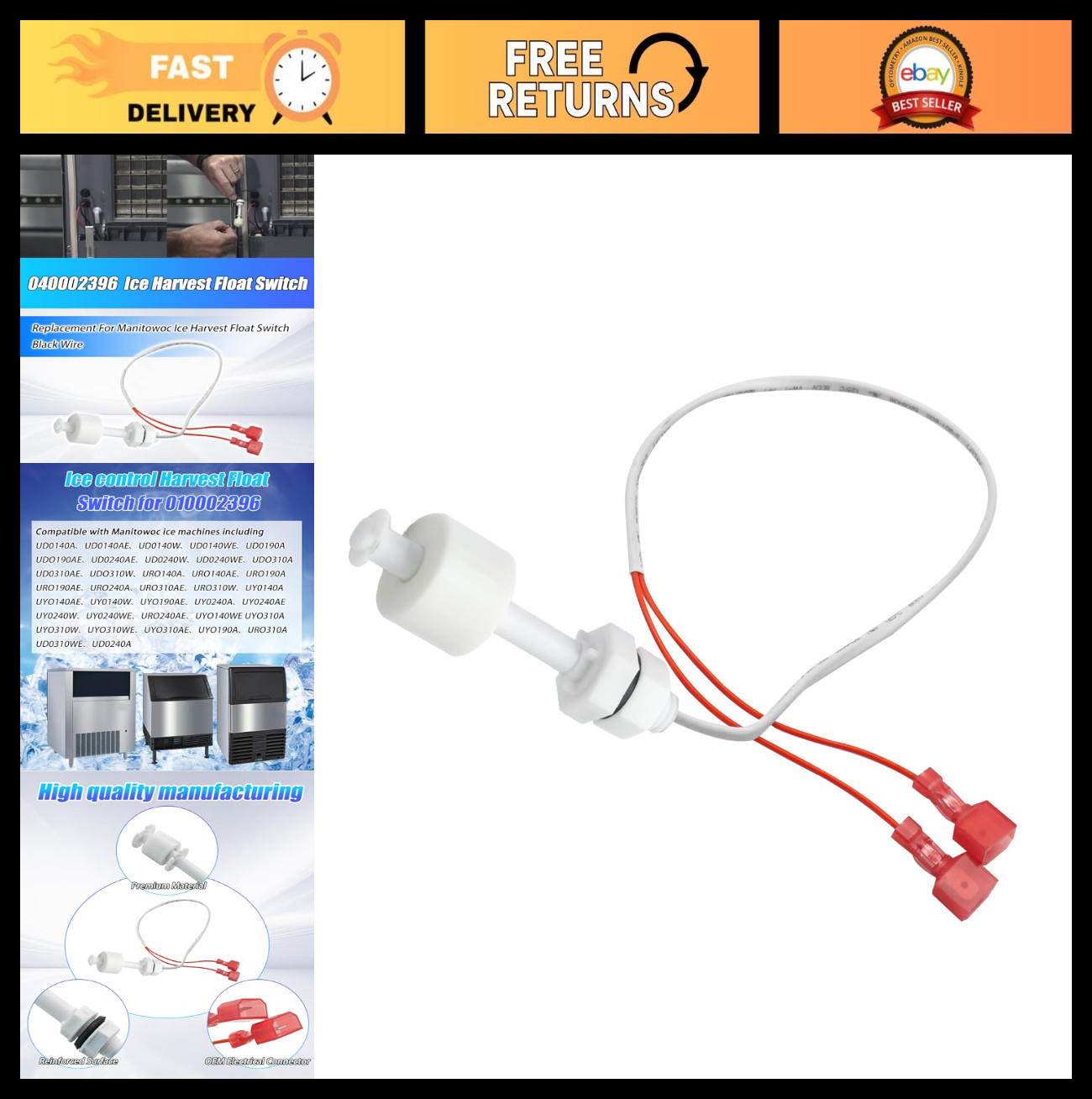 Ice Harvest Float Switch for Manitowoc Ice Machines - Fits UD0140A UY0140AE UY03