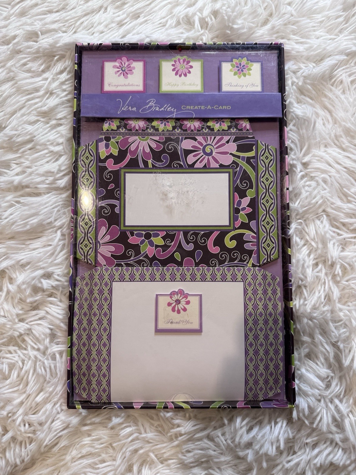 Vera Bradley Create A Card  8 Self Mailers Greetings PURPLE PUNCH Whimsy Fairy