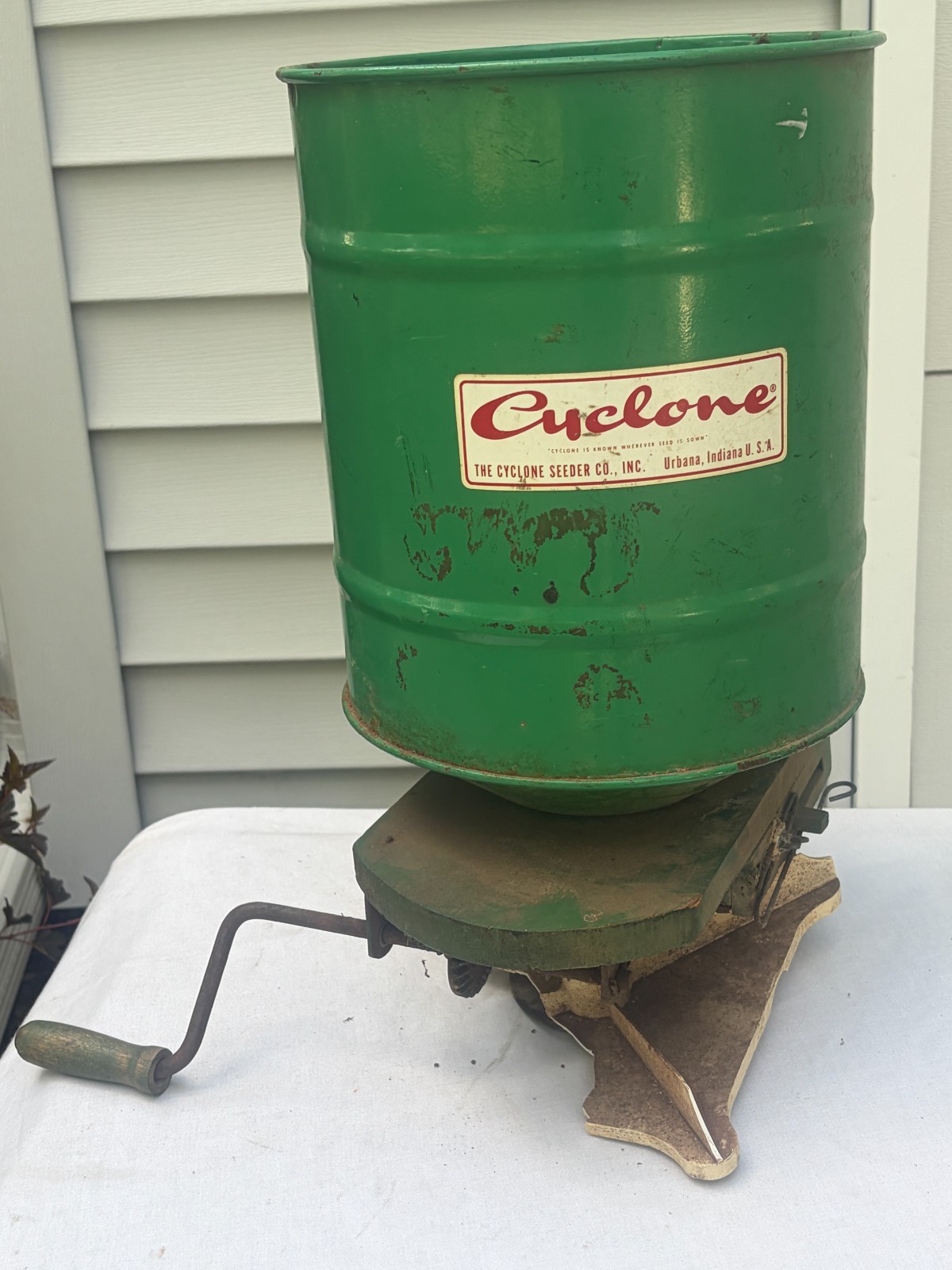 Vintage Green Cyclone Seeder Hand Crank Spreader Urbana IN