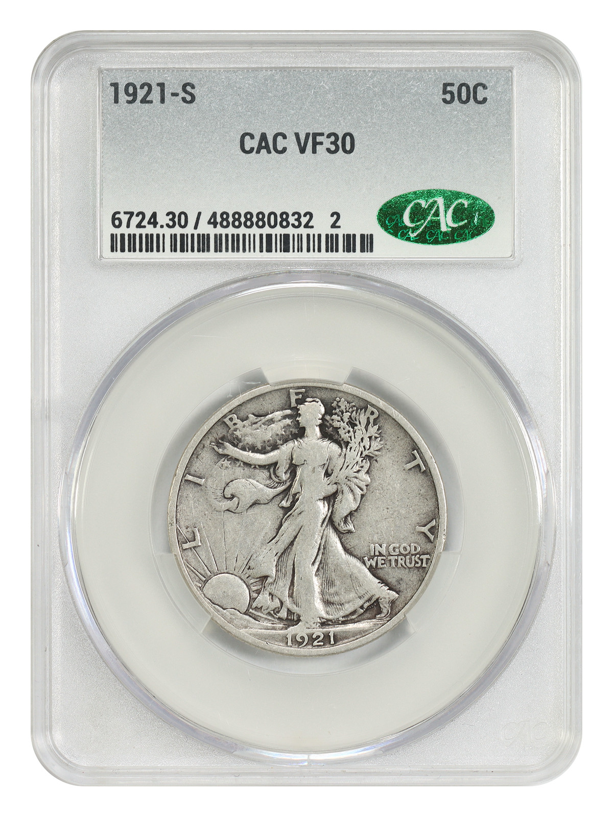 1921-S 50C CACG VF30 - Walking Liberty Half Dollar - Key Date