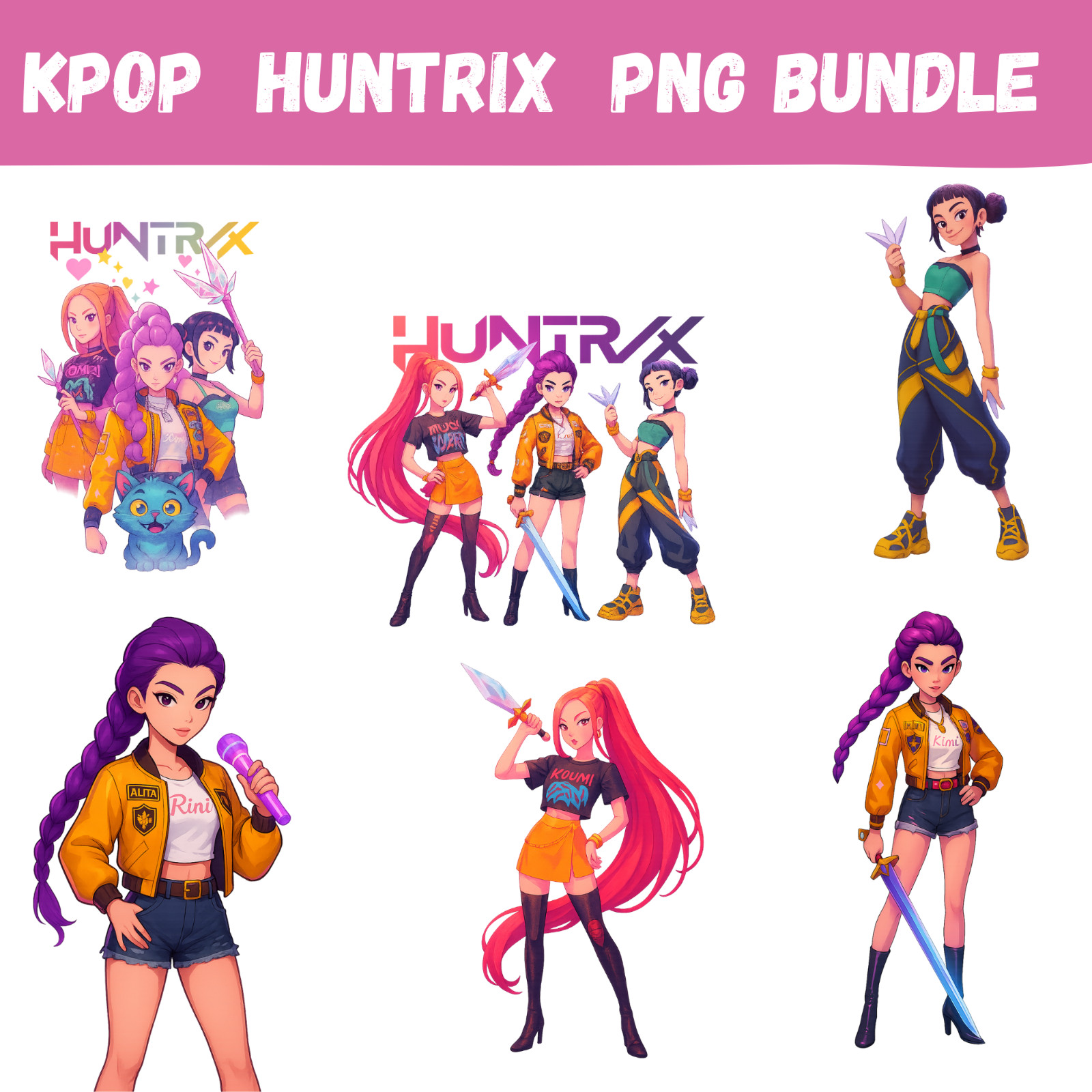 KPOP Huntrix PNG Bundle | Saja Girls & Demon Hunters png | KPop demon hunters |