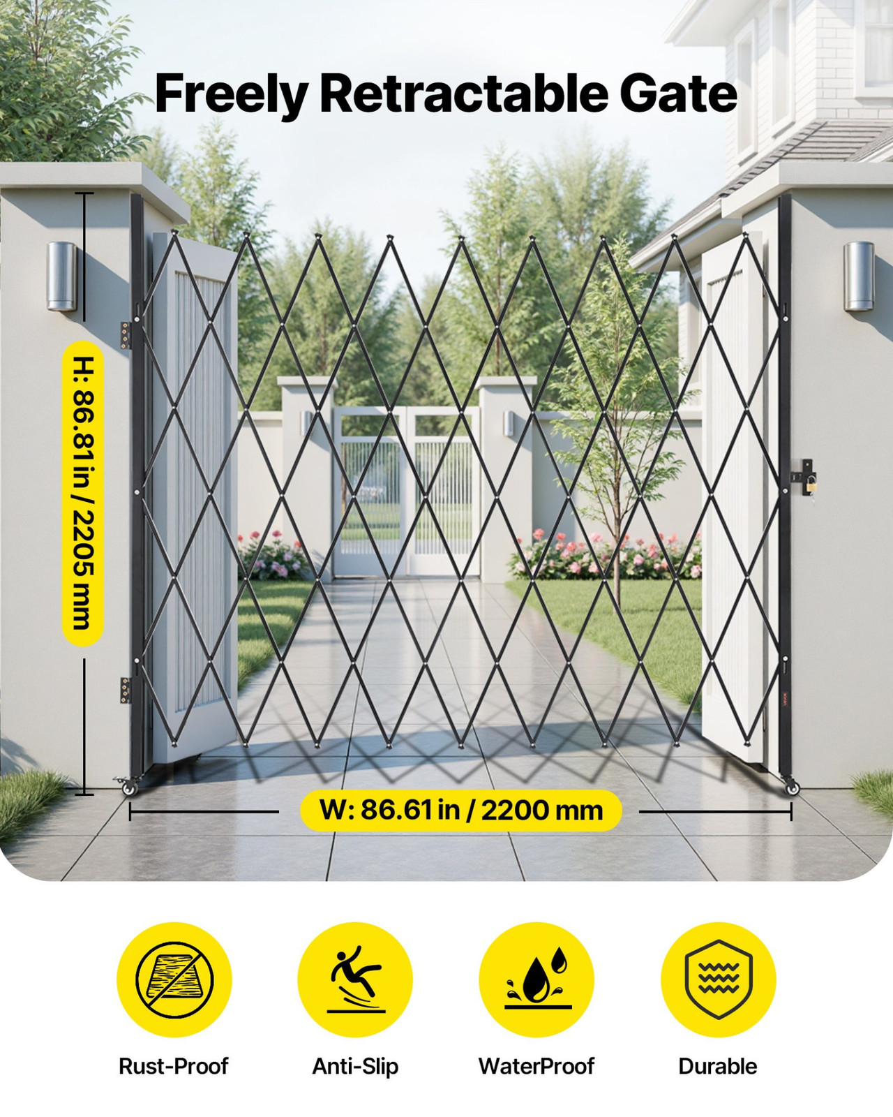 Single Folding Security Gate Steel Scissor Gate w/ Locking Swivel Casters  026