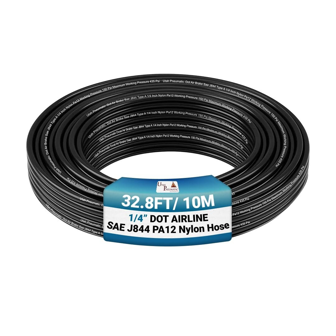Utah Pneumatic 1/4" Air Line Tubing, 32.8ft Nylon Pa12 Hose, 32.8 FEET, Black