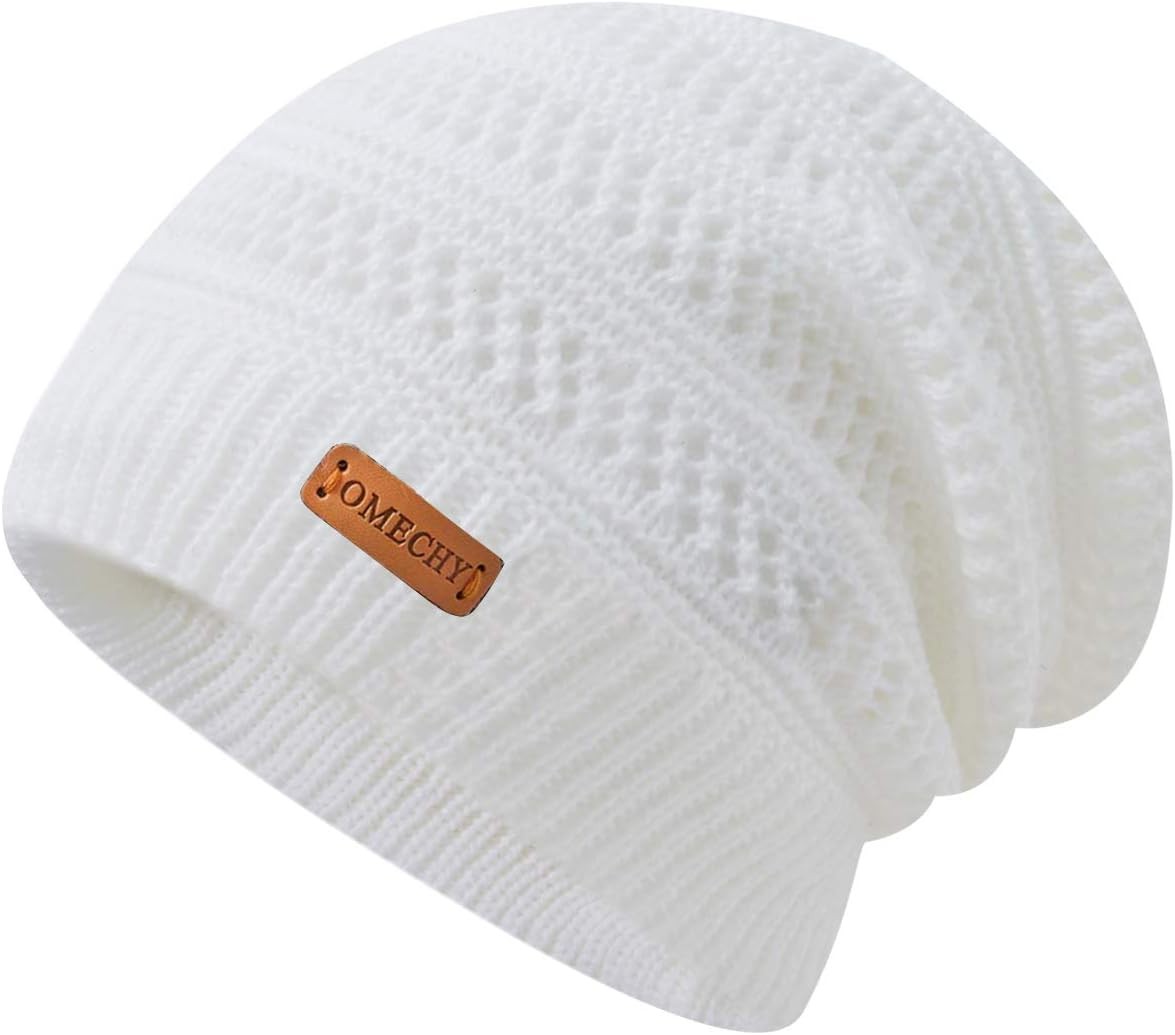 Beanie for Men Women Thick Warm Fluffy Lined Knit Winter Hat One Size, White