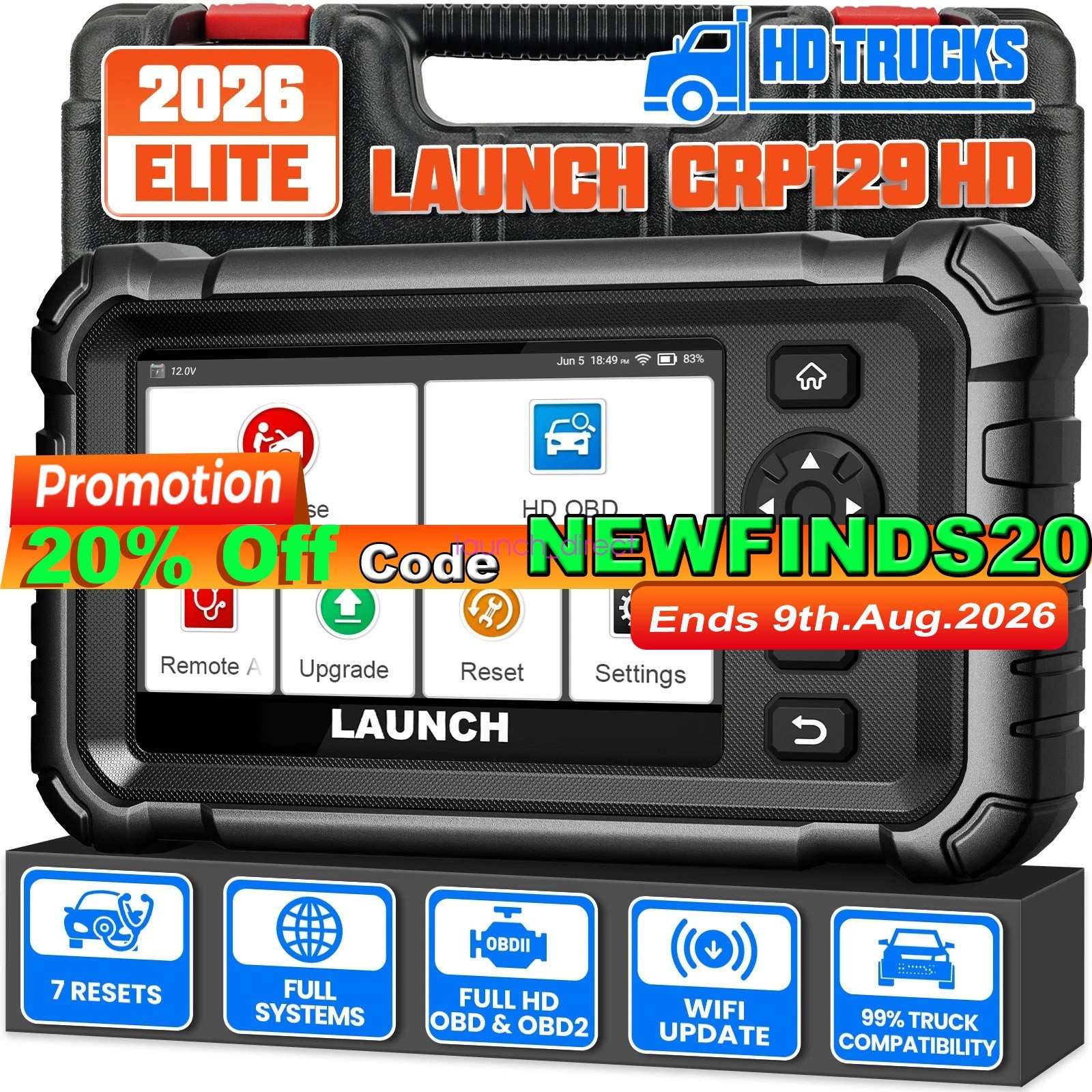 LAUNCH CRP129HD Heavy Duty Truck Scanner Full System Diesel Scan Tool 7+ Resets