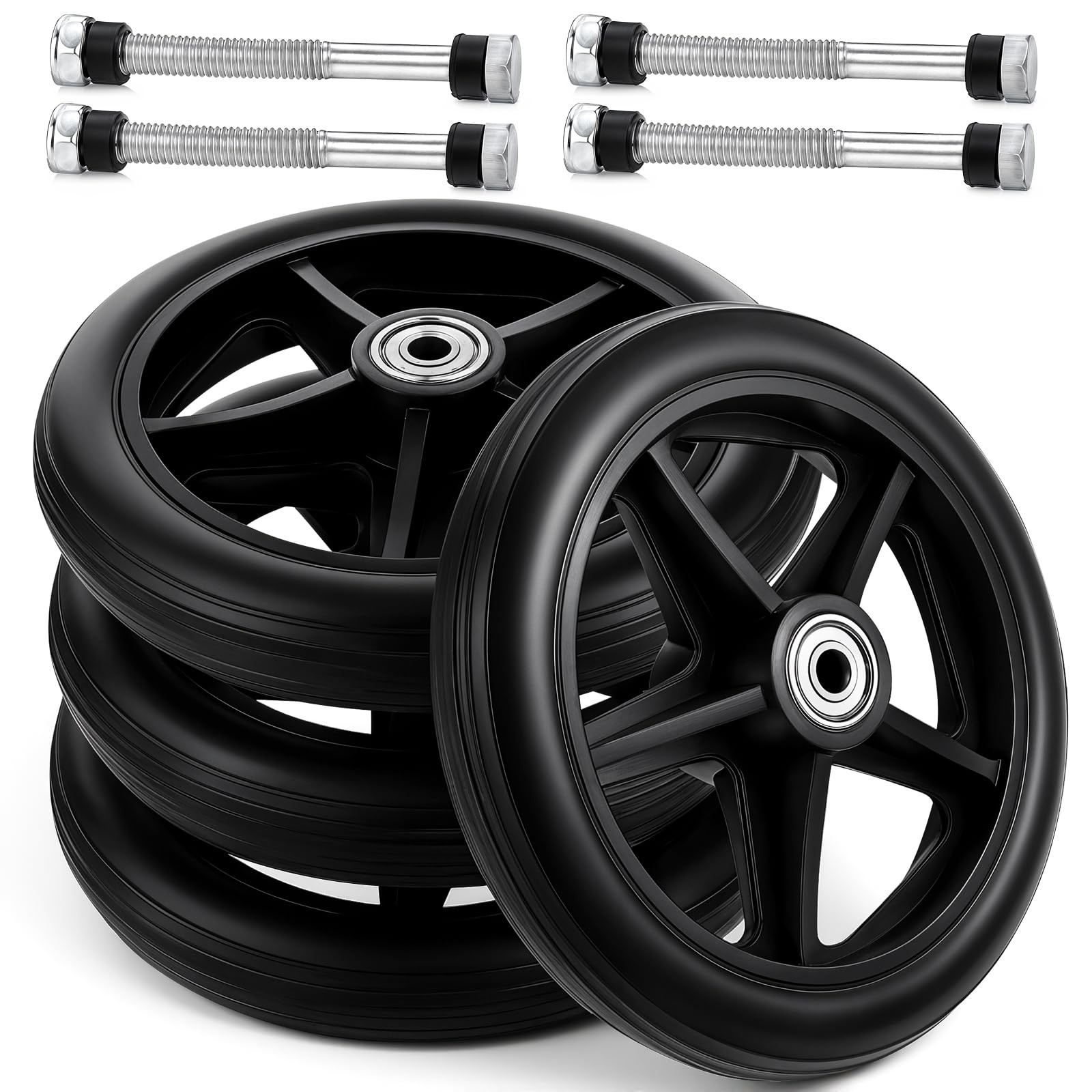 LIQWEI 4 Pack Rubber Wheel Replacement, 6 Inch Solid Wheelchair 6 Inch, Black