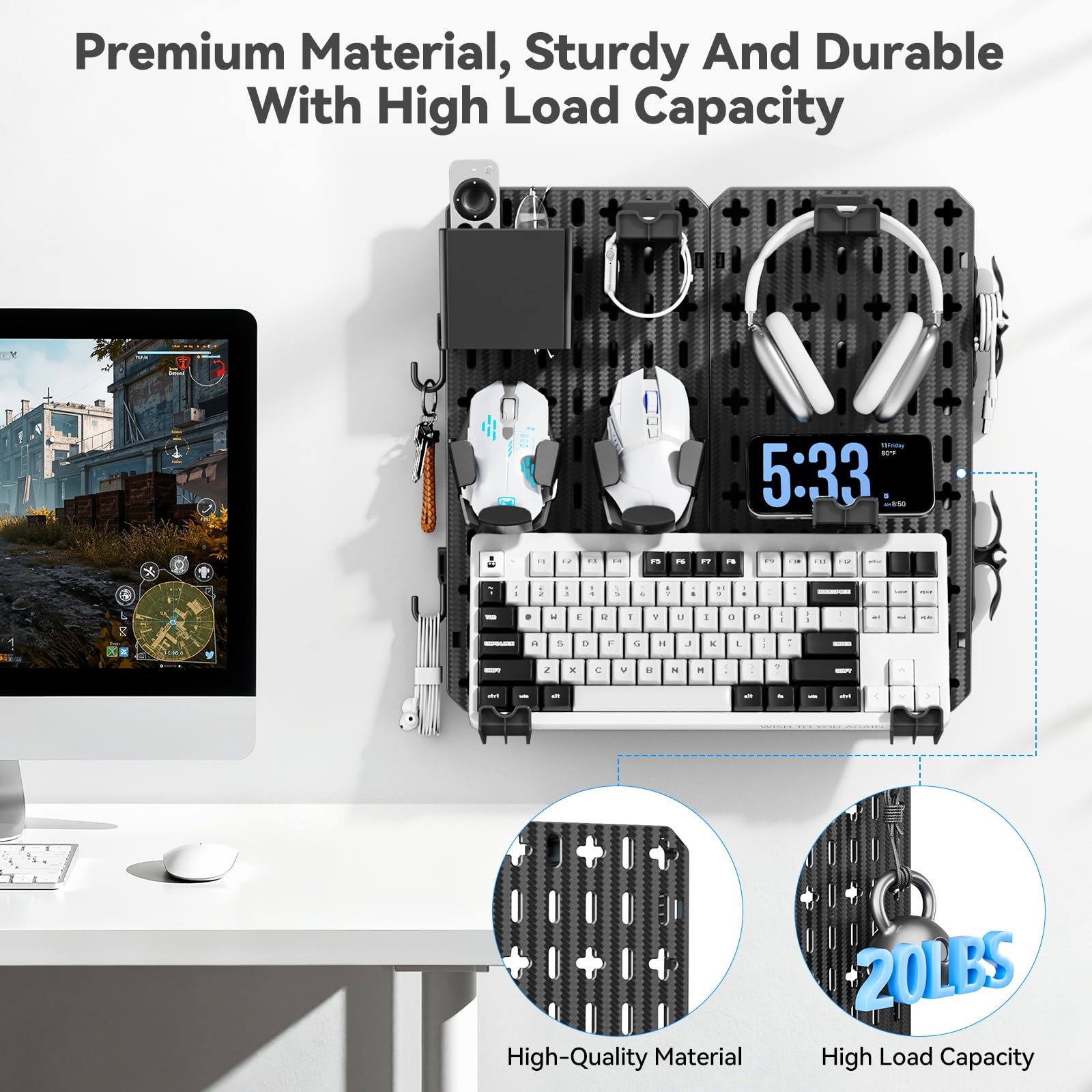 Keyboard and Display Stand Holder, Wall Mount Office Organization Pegboard Co...