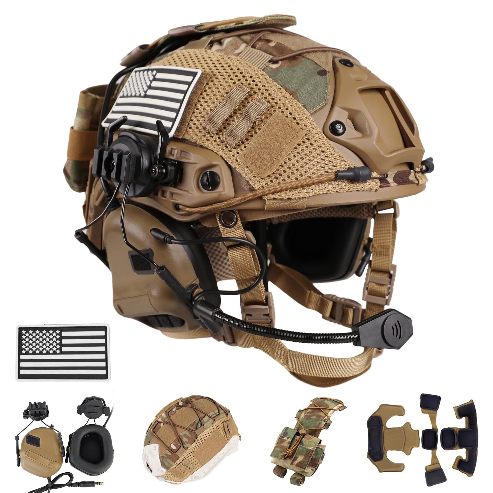 ClrfZebr Tactical Helmet with Headset,4in1 Upgraded Adjustable One Size, CP