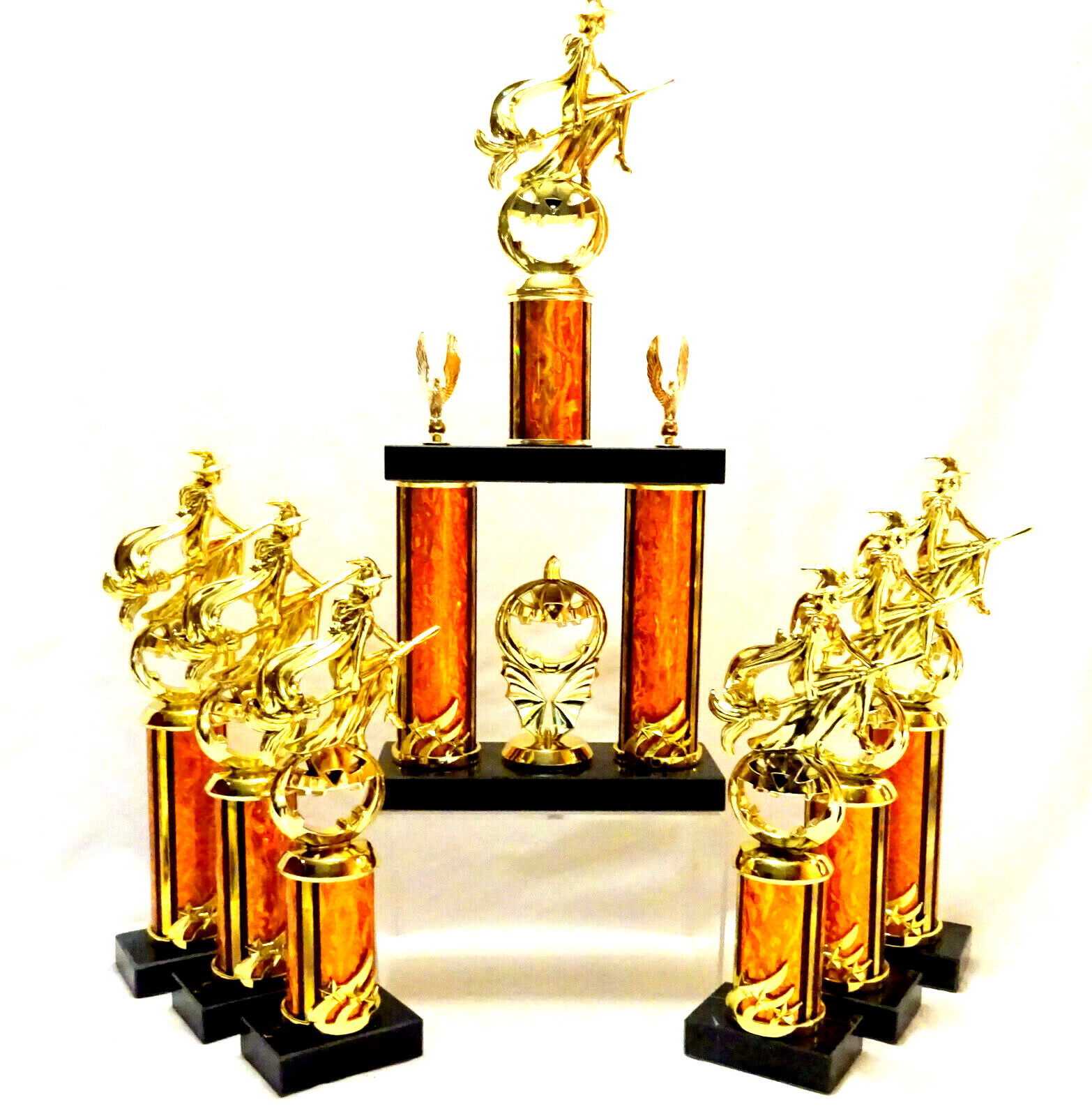 GROUP OF HALLOWEEN TROPHIES WITCH TRUNK OR TREAT COSTUME PARTY ORANGE