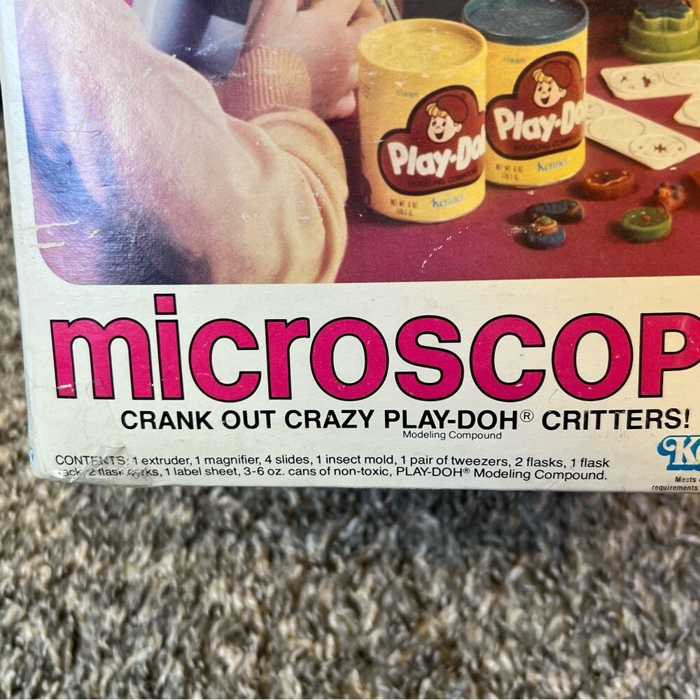 Play-doh Vintage 1980 Microscope Crank Out Crazy Critters In Box Set Kenner