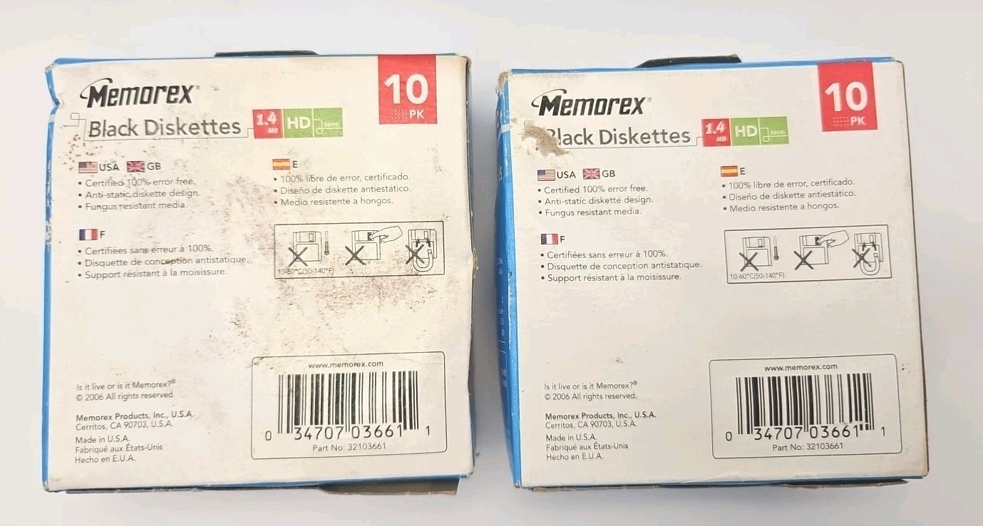Memorex Black Diskettes Floppy Disks 10-Pack 3.5" NEW LOT OF 2