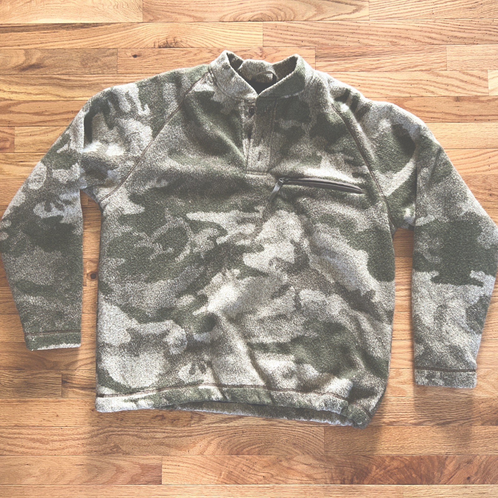 Cabela's Berber Fleece Lined 1/4 Button Pullover Outfitter Camo Hunting Henley L