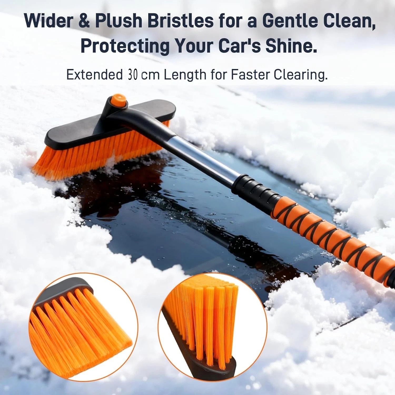 360°Rotating Extendable Snow Brush and Ice Scraper, Telescoping Ice Scraper 35.4