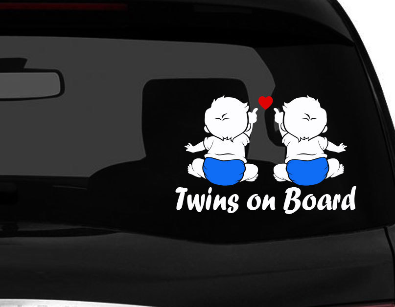 Twins on Board Baby on Board different diaper color decal Die Cut sticker 7.5"W