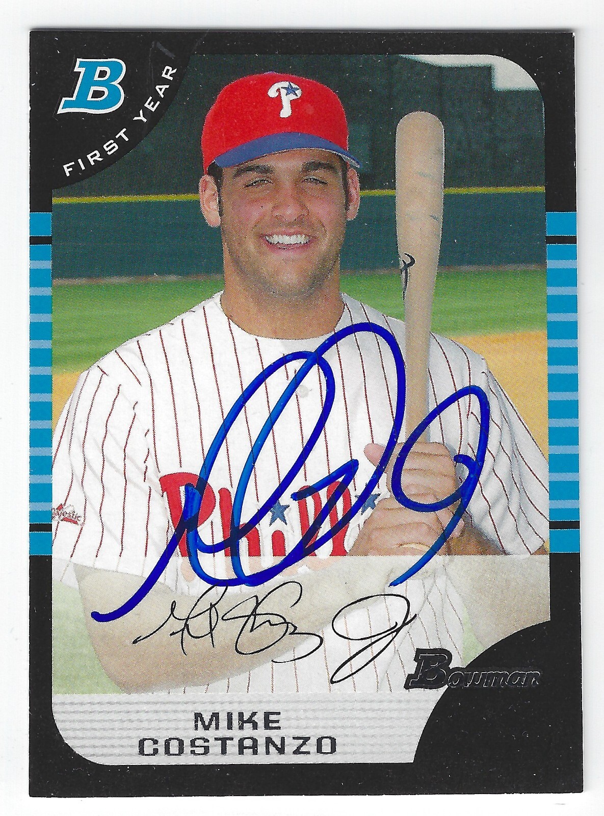 MIKE COSTANZO PHILADELPHIA PHILLIES SIGNED BOWMAN BASEBALL CARD CINCINNATI REDS