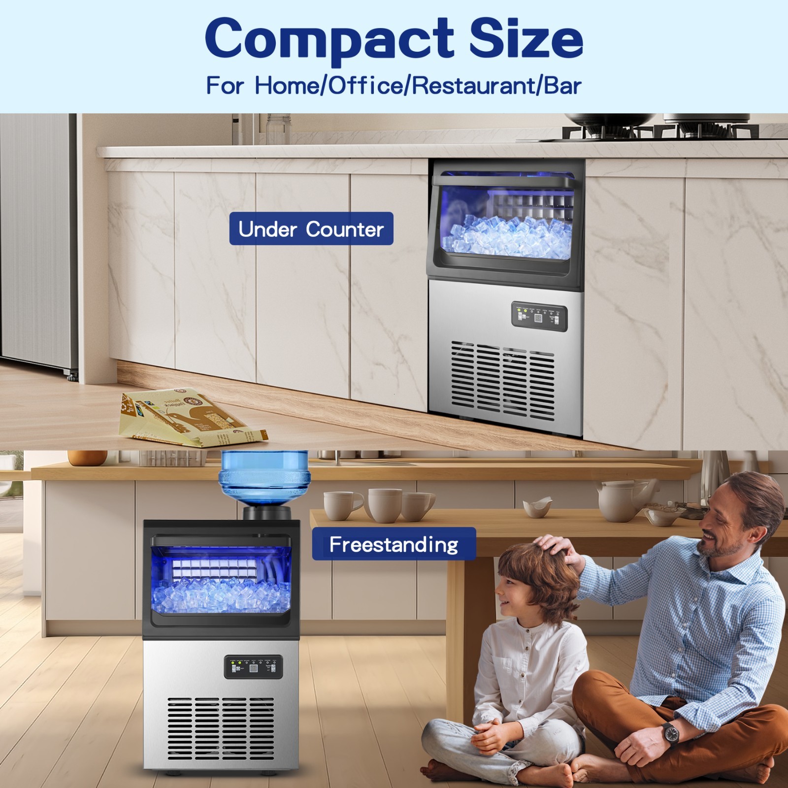 Commercial Ice Machine 90lbs Daliy18lbs Storage Stainless Steel Control Panel